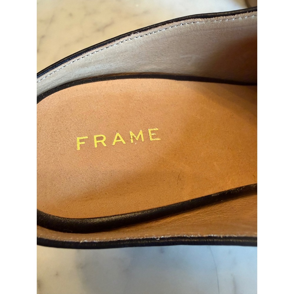 Frame Le Ione Clog Noir Black Leather Wooden Platform Mules Brass Buckle 37 US 7 - Picture 10 of 13